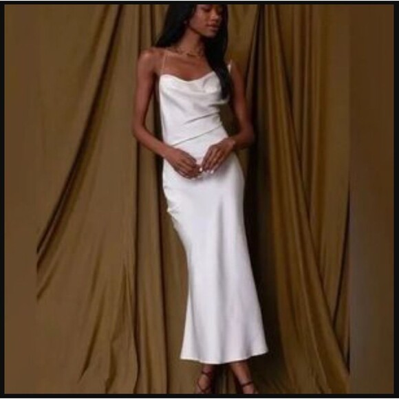 12th Tribe San Marino Slip Dress Ivory Midi Cowl Neck Strappy Satin NWT M - Picture 1 of 11